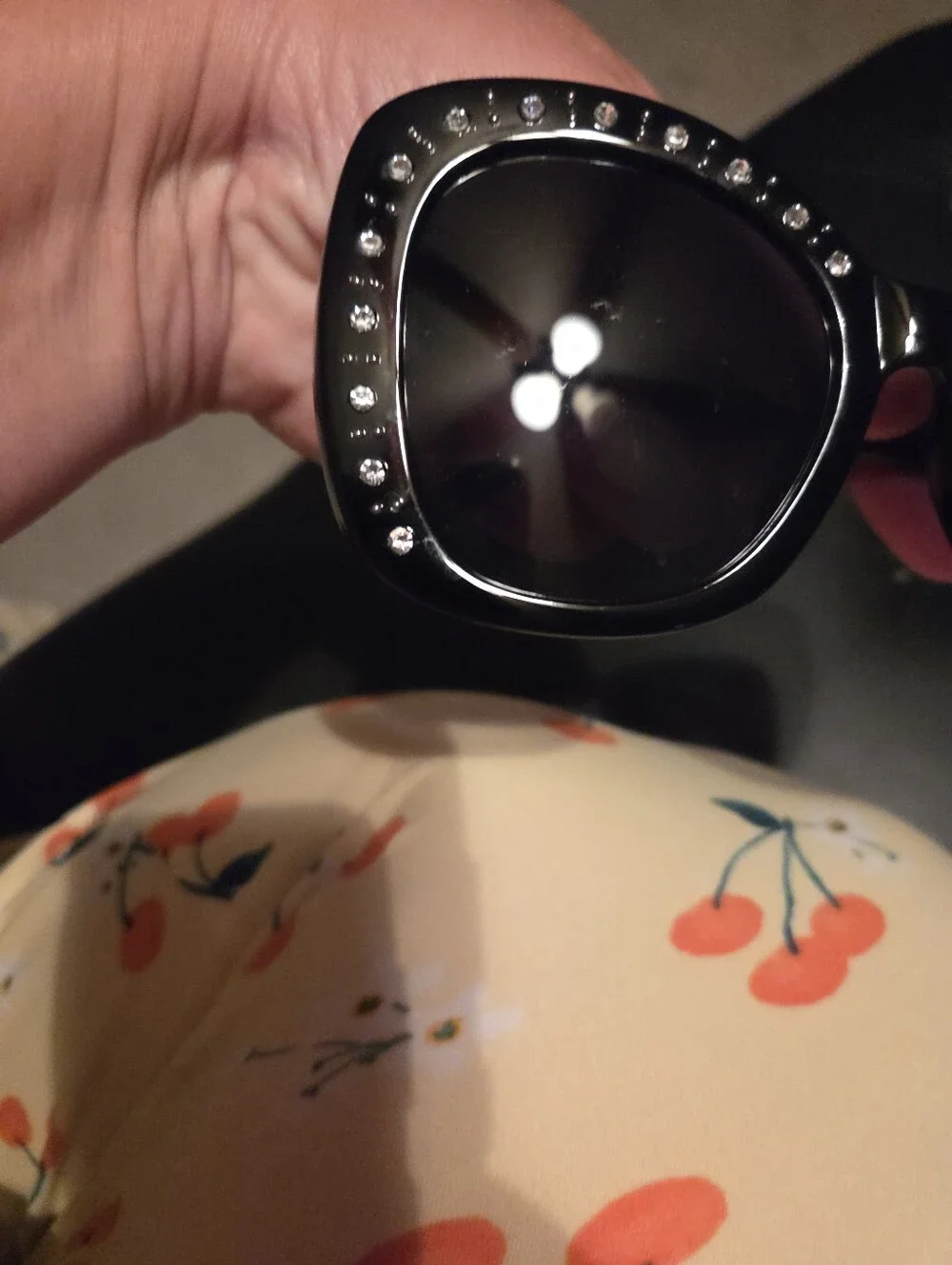 Black Crystal-Trim Oversized Women's Sunglasses